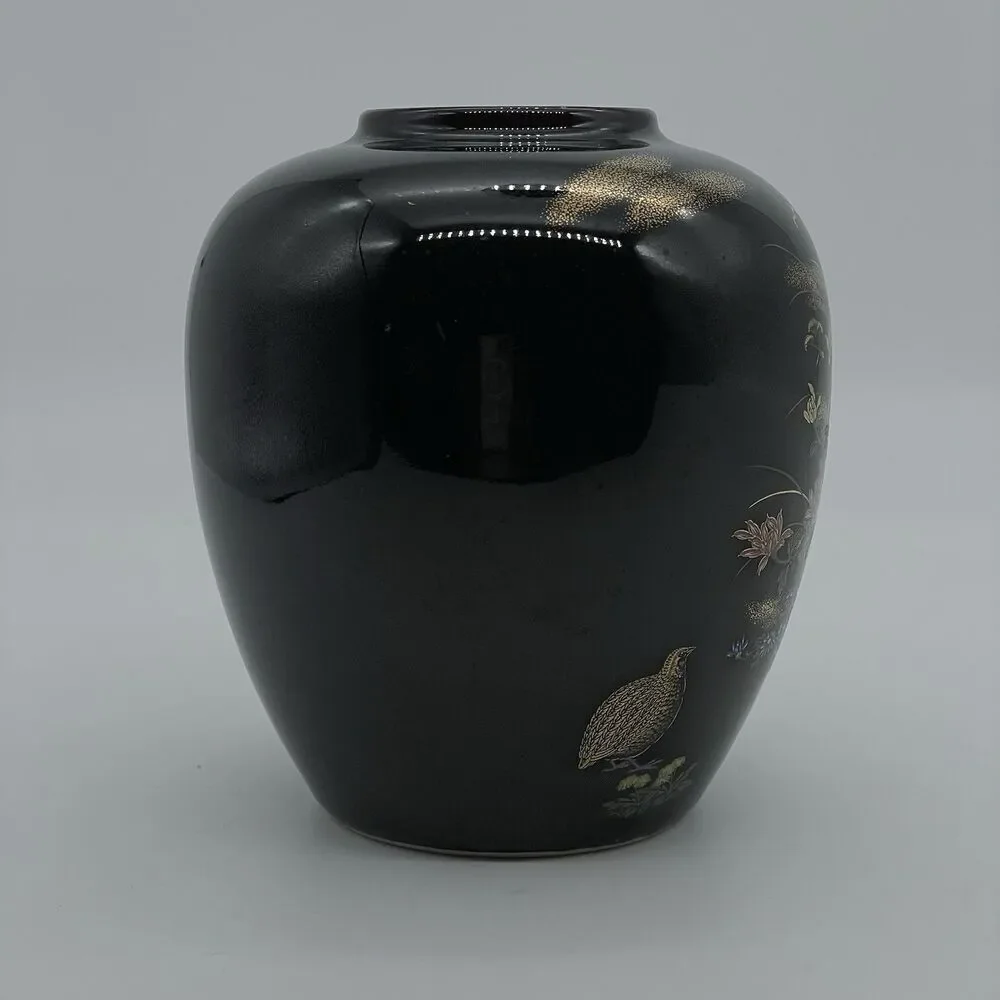 Japanese Kutani Porcelain Flower Vase Kabin VTG Floral Plum Bird Blossom Ikebana